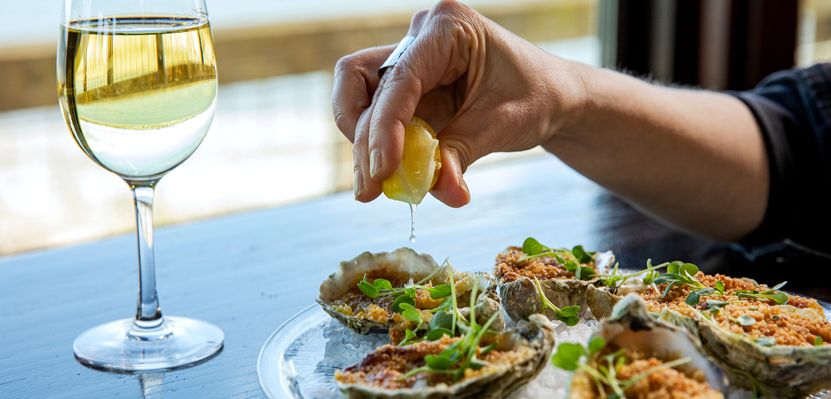 lemon on fresh oysters