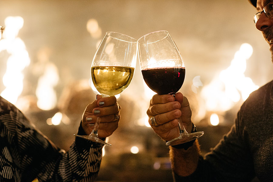 wine at fireplace